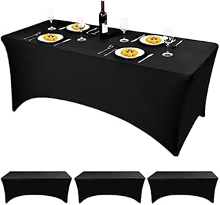 3 Packs Black Spandex Table Cover 6ft Polyester Fitted Rectangular Table Cloth Stretchable Elastic Spandex Table Cover, Wedding Party Banquet Cocktail Craft Exhibitions Washable Table Cover