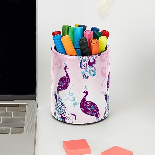 Porte-crayons paon en cuir synthétique chic pour bureau