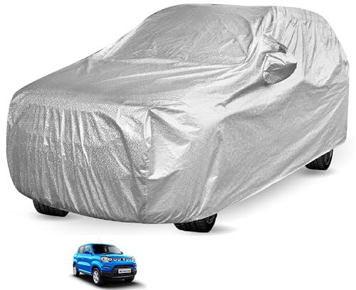 Image of Auto Hub Waterproof Car Cover Compatible with Maruti S-Presso with Mirror Pocket, Soft Cotton Lining, Waterproof S-Presso Car Cover- Metallic Silver