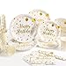 Yidaxing Stoviglie per Feste Oro Bianco, 120pcs Bianca e Oro Stoviglie per Feste, Piatti di Carta, Tovaglioli Bicchieri Paglia per Feste Compleanni Matrimoni Anniversari Feste di Laurea, 24 Ospiti