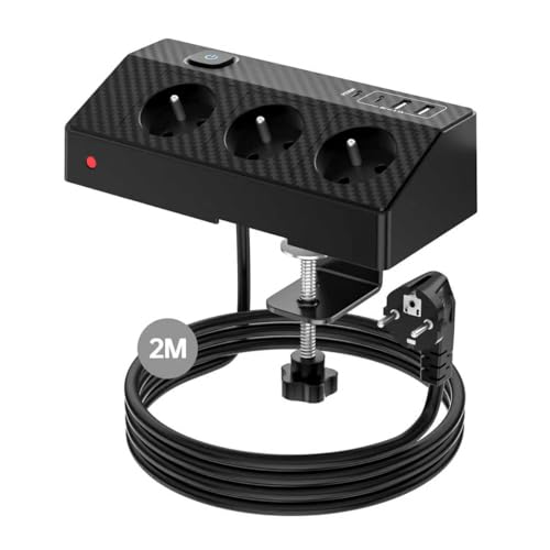 Multiprise Bureau PASSUS 7 en 1 Bloc Prise avec 3 Prises AC Françaises, 4 Ports USB (Dont USB-C PD 20W), Interrupteur, Protection Anti-Surtension, Câble 2m,...