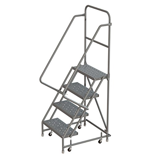 Image of Tri-Arc KDSR104246 4-Step Steel Rolling Industrial and Warehouse Ladder with Handrails and 24 inch Wide Perforated Tread