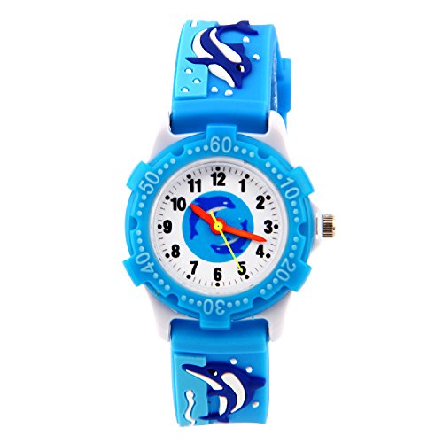 ele ELEOPTION Etanche 3D Mignon Dessin Animé Digital Stabilité Time Teacher Cadeau pour Petites Filles Garçons Enfants, Dauphins, Bleu