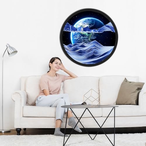 WPUXOY 23.6''Sand Pictures for Rotating 3D Sandscape Moving Sand Art Round Glass Deep Sea Sand Picture in Motion Display Flowing Sand Frame
