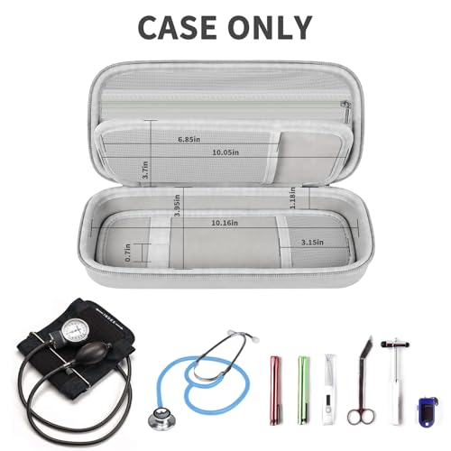 Image of Stethoscope Case for 3M Littmann Classic III and BP Cuff-Grey | Also Fits Paramed, for FriCARE and for Scienlodic; Layered Pockets Organize Medical Tools, Case Only