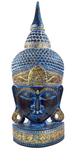 Guru-Shop Masque de Bouddha Debout, Statue de Bouddha Thaïlandais - Bleu/or, Bleu, 74x27x13 cm, Bouddhas