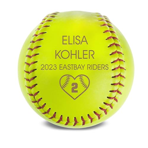 MYETCHEY Personalized Leather Softball – Custom Engraved Team Gift, Softball Coach Gift, Senior Night Award, Custom Name & Team Logo Trophy Keepsake (Heart)