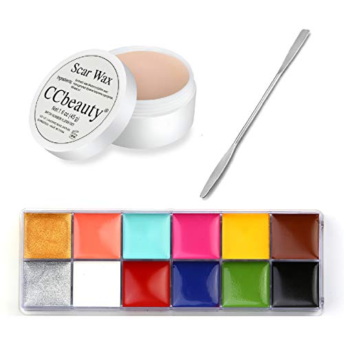 CCbeauty 12 Color Face Body Paint 3PC Set Special Effects Stage Makeup Fake Wound Scars Wax + Oil Painting+ Spatula Tool