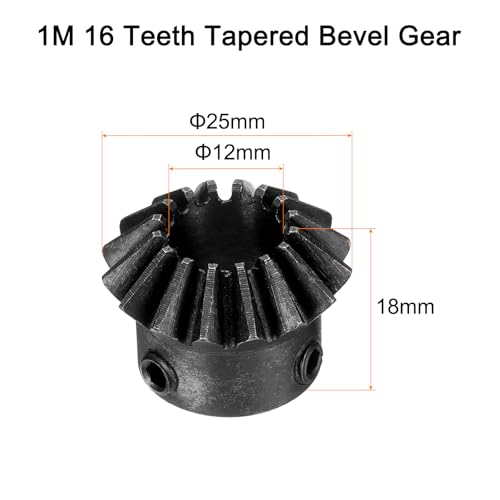 Image of uxcell 4pcs Bevel Gear 1.5 Module 1:1 Reduction Rate 16T 12mm Hole Dia Bevel Pinion Gear, 90 Degree Steering Gear for Hardware Mechanical Rotation