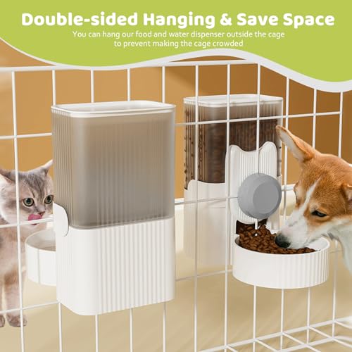 Hanging Cage Automatic Small Pet Food Bowl Water Bottle Dispenser, 1L Auto Gravity Pet Feeder and Waterer Set Kennel Feeding Station Crate Feeder Dish for Rabbit Puppy Cats Ferret (Grey) - Image 4