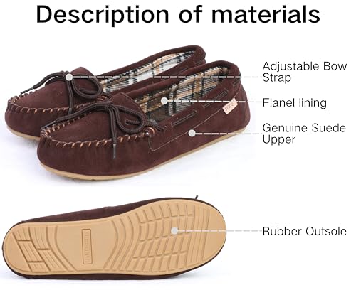 Plaid Lined Hardsole - Moccasin Slippers for Womens Made with Suede Upper, Rubber Sole, Textile Lace, and Traditional Moccasin Design2