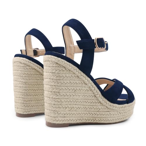 Image of JOY IN LOVE Womens Espadrilles Wedge Sandals Platform Heels Ankle Strap Open Toe Buckle Sandals