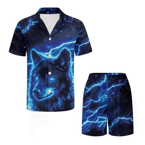 Mens Pajama Set Two Piece Short Sleeve Button Down Sleepwear Plus Size Casual Loose Soft Loungewear with Pockets4