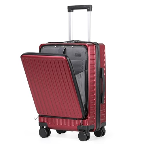 TANTOMI Handgepäck Koffer mit Laptopfach, 20 Zoll Hartschalenkoffer, Robuster Polycarbonat-Rollkoffer, Reisekoffer mit 4×360°-Rollen, TSA-Schloss (Rotviolett, 41L)