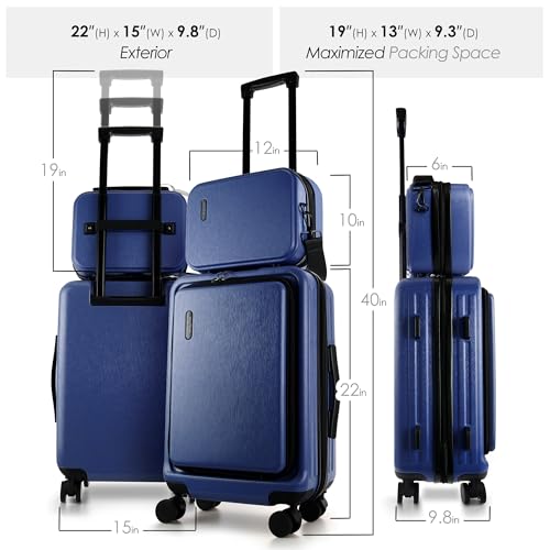 Image of 20 Inch Carry On Luggage 22x14x9 Airline Approved, Carry On Suitcase with Wheels, Hard-shell Carry-on Luggage, Durable Luggage Carry-On, Navy Small Suitcase with Cosmetic Case
