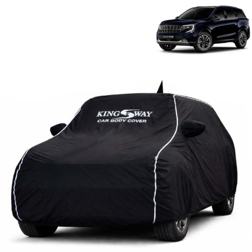 Image of KINGSWAY Super Waterproof Car Cover Only with Mahindra XUV 7XO (Year 2026 Onwards - All Model) | Mirror and Antenna Pockets | All Weather Car Body Cover with Silver Piping | Black