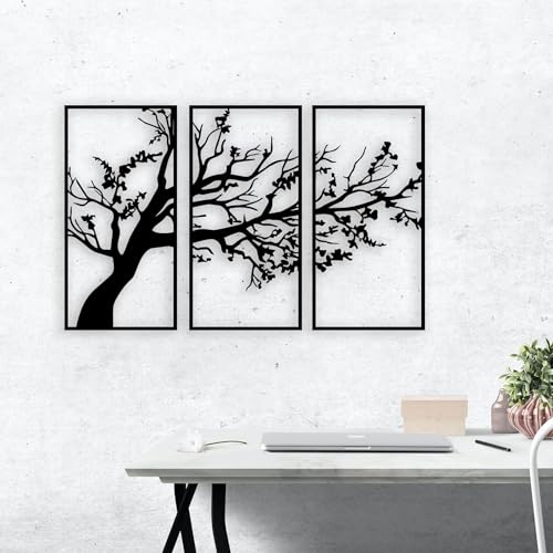 Centurian Craft Tree of Life Metal Wall Decor 3 Panels for Living Room Decorations Interior Decoration Housewarming Gift (Size - 38 CM)