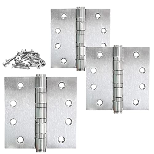 4" Stainless Steel Door Hinges, Heavy Duty 4 X 4 Inch Ball Bearing Non Removable Hinge Pin For Interior And Exterior Ourtswing Door Or Gate Security-3 Pack,Silver #TOP6