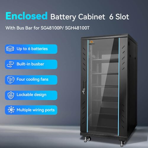 Image of SUNGOLDPOWER 6-Layer Enclosed Battery Cabinet with 600A Bus Bar and Wheels, Compatible 100AH 3U Rack LiFePO4 Batteries, Ventilation Design, for Solar System and Energy Storage