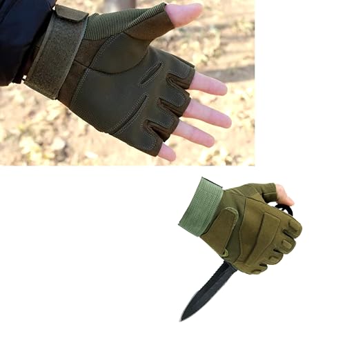 Image of Half Finger Tactical Gloves, Durable Fingerless Gloves for Cycling, Gym, Motorcycle Gloves, Training Gloves, Breathable Gloves, and Outdoor Activities (Green, XL)