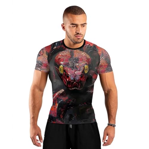 Snake Men's Rash Guard Shirts Short Sleeve, Baselayer Compression Shirt for Jiu Jitsu MMA2