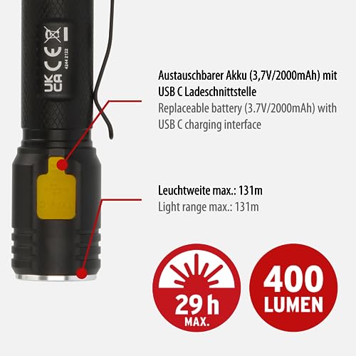 Brennenstuhl Rechargeable Torch LED LuxPremium TL 410 A/Flashlight with Bright Osram-LED (400lm, up to 29h Burn time - Image 3