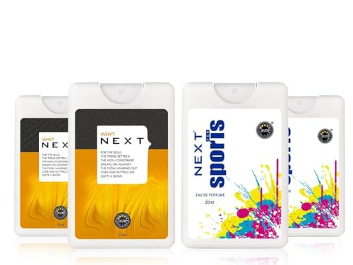 Image of Next Care Pocket Perfume Combo - Sports & Why Fragrance (20ml Each) | Long Lasting Perfume Body Spray for Men & Women | Travel Friendly Pocket Deo | Pack of 4 (2 Sports + 2 Why)
