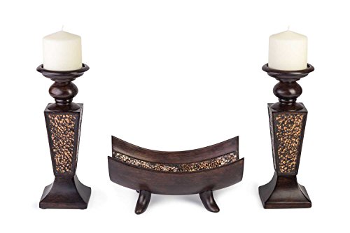 Creative Scents Schonwerk Pillar Candle Holder Set Of 2- Crackled Mosaic Design- Functional Table Decorations- Centerpieces For Dining/Living Room- Best Wedding Gift (Brown) #TOP4