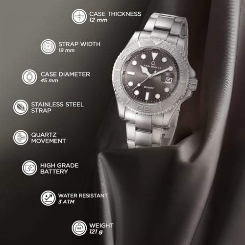 Image of Carlington Meridian Series Analog Men Wrist Watches with Stainless Steel Chain Strap & Date Display | Fashion Watches for Gents | CT - 4010