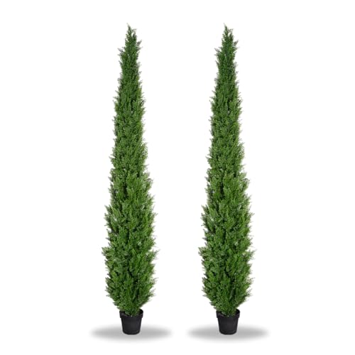 8 Feet Pre-Potted Evergreen Outdoor Artificial Cedar Tree for Front Porch Decor, Outdoor Entryway...
