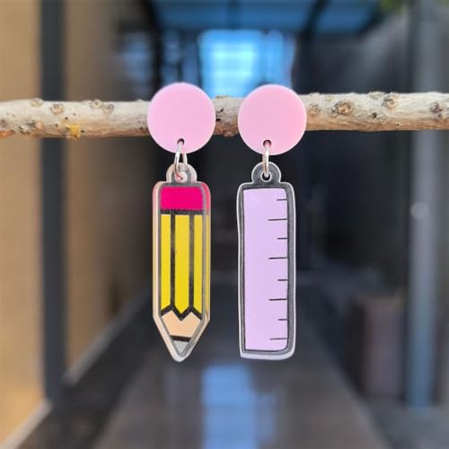 Funny Acrylic Pencil Ruler Paintbrush Paint Earrings Teachers Students Back to School Jewelry Gift for Women4