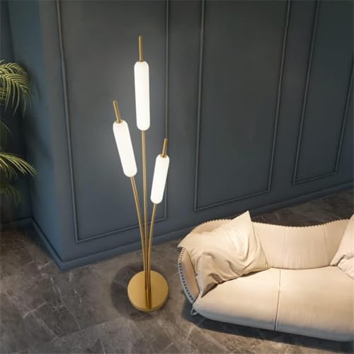 Image of Modern Gold Floor Lamp with 3-Color LED | Minimalist Standing Lamp for Living Room & Bedroom | Metal Floor Lamp for Home Decor, Study & Corner Lighting