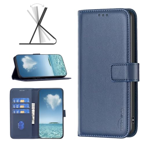 Coque Oppo Reno12 Pro 5G bleu étui cuir fini les rayures avec le rabat portefeuille