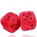 ygmoner Pair of Retro Square Mirror Hanging Couple Fuzzy Plush Dice with Dots for Car Interior Ornament Decoration (red)