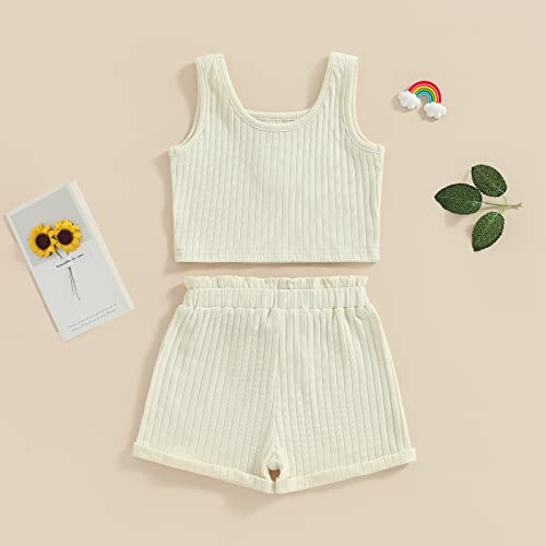Image of Little Toddler Kids Girl Clothes Set 1-8 Years Summer Outfits Solid Color Tank Tops & Shorts