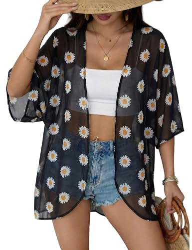 Image of Chunoy Women Floral Beach Wear Cover Up Chiffon Kimono Cardigan Open Front Blouse Top