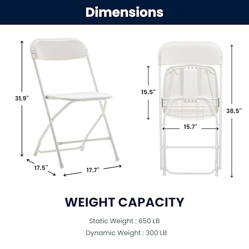 BTEXPERT White Plastic Folding Chair Steel Frame Commercial High Capacity Event Chair Lightweight Set for Office Wedding Party Picnic Kitchen Dining Church School - Image 4
