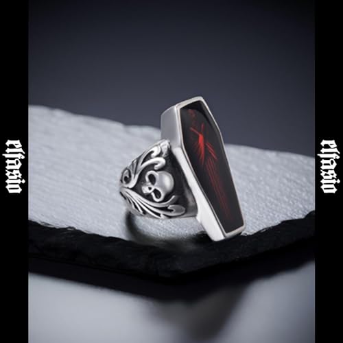 Skull Rings for Men Stainless Steel Gothic Vampire Bloody Red Enamel Coffin Bike Jewelry Size 8-143