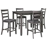 Signature Design by Ashley Bridson 5 Piece Counter Height Dining Room Set, Includes Table & 4 Bar Stools, Gray