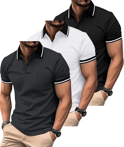 ZITY 3 Pack Men Polo Shirts Short Sleeve with Pocket Sport Wicking Shirts for Men Casual Athletic Collared T-Shirts