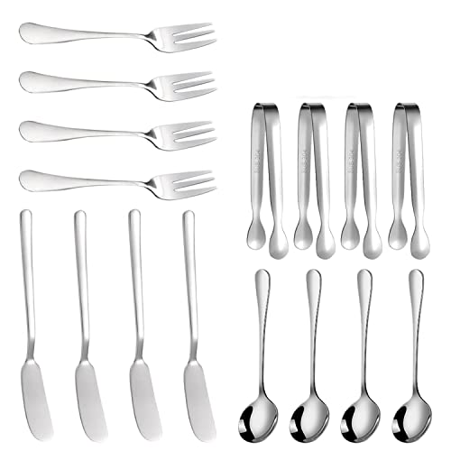 Sirxlevcy Juego de Cuchillos para Untar Mantequilla de Queso, 16 Piezas, Accesorios de CharcuteríA, Cuchillos de Mantequilla de Acero Inoxidable, Pinzas para Servir (Plata)