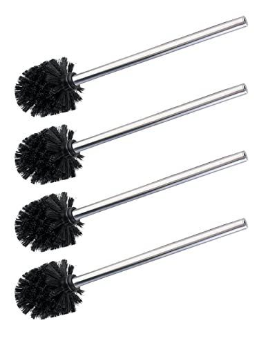 WENKO Ersatzbürsten WC-Garnitur 4er Set mit Edelstahlstiel und schwarzen Bürstenkopf Ø 8 cm für Bad und Toilette 35 cm Zylinderform Metall Kunststoff