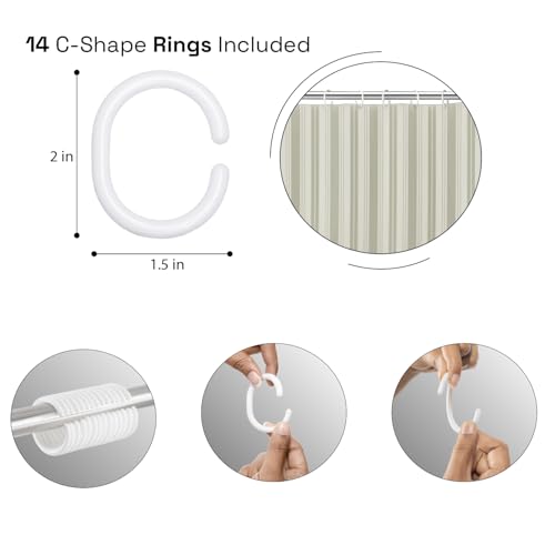 Image of Wakefit Shower Curtain 6 Feet | 14 Free Hooks | No Plastic Smell | Waterproof Bathroom Curtain | Curtain for Balcony | Machine Washable | Off-White Stripes | Height 6ft & Width 6ft | Very Premium