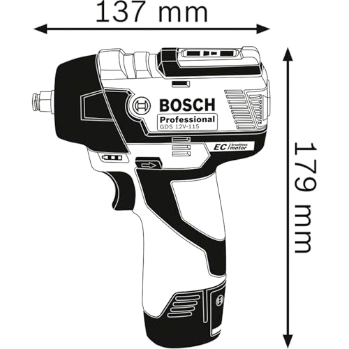 Bosch Professional 12V System boulonneuse sans-fil GDS 12V-115 (couple maxi 115 Nm, fréquence de frappe 0-3 100 cps/min, avec calage L-BOXX)