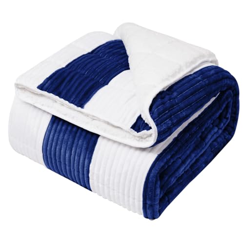 Image of Sherpa Weighted Blanket for Adults 15lbs, 48 inchx72 inch, Twin Full Size Fuzzy Heavy Throw Blanket for 140-160lbs, Microfiber Soft Thick Big Blankets Weighted Comforter Breathable Gift for Sleeping, Navy