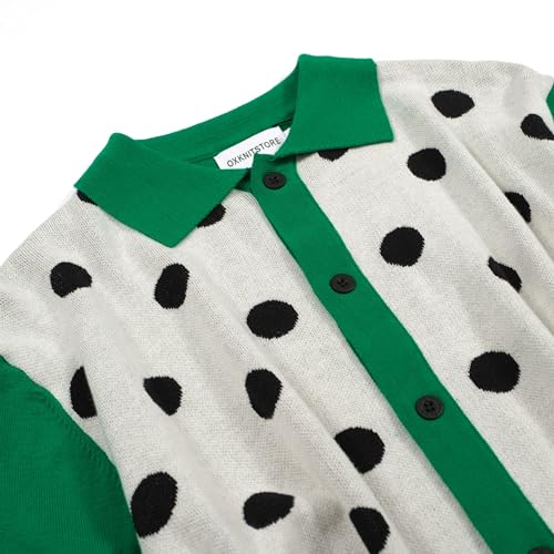 OXKNIT Knit Polo Shirts for Men, Green Dot Pattern Vintage Polo Shirt Casual Button-Down Short Sleeve Golf T Shirts3