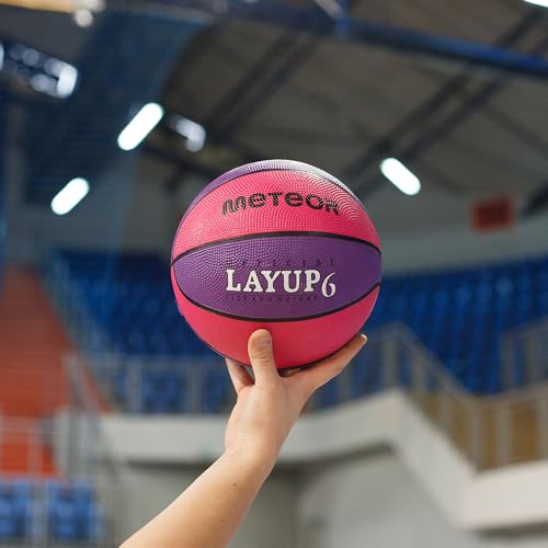 Meteor Layup Kinder Mini Basketball Größe #5 ideal auf die Jugend Kinderhände von 4-8 Jährigen abgestimmt idealer Basketball für Ausbildung weicher Basketball (Größe 6 (Damen), Rosa & Violett), Null
