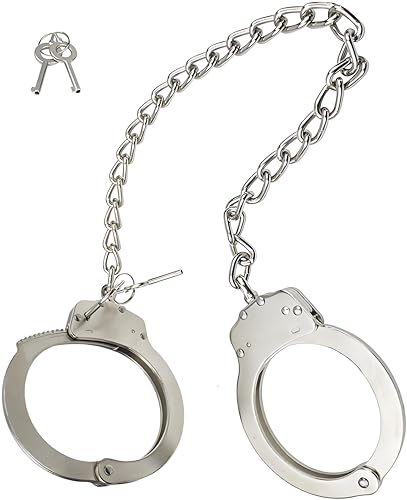 Yoghourds Metal Long Handcuffs - Sturdy Durable Double Lock Steel LegCuffs Police Professional Heavy Duty Ankle Handcuffs with 2 Keys & Holster (Sliver)