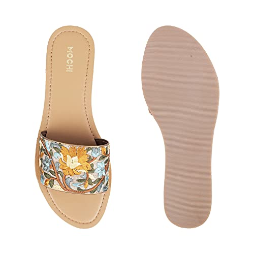 Image of Mochi Women's Floral Embroidery Ethnic Fashion Slides