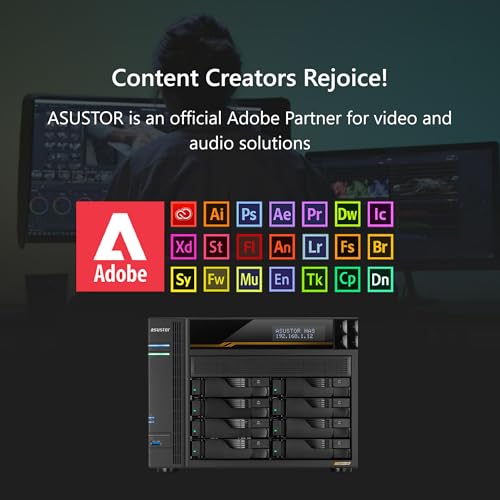 Image of Asustor Lockerstor 8 Gen3 AS6808T 8 Bay NAS Network Storage, AMD Ryzen Quad-Core 2.3 GHz, 16GB RAM ECC DDR5, 4 M.2 NVMe Slots, Dual 5GbE & Dual 10GbE Port, USB4 Type-C, Network Attached Storage
